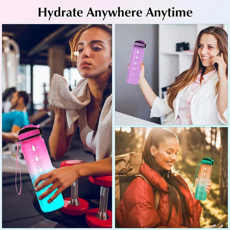 1000ML Motivational Time Marker Sports Waterbottle Leakproof Gym Bottle