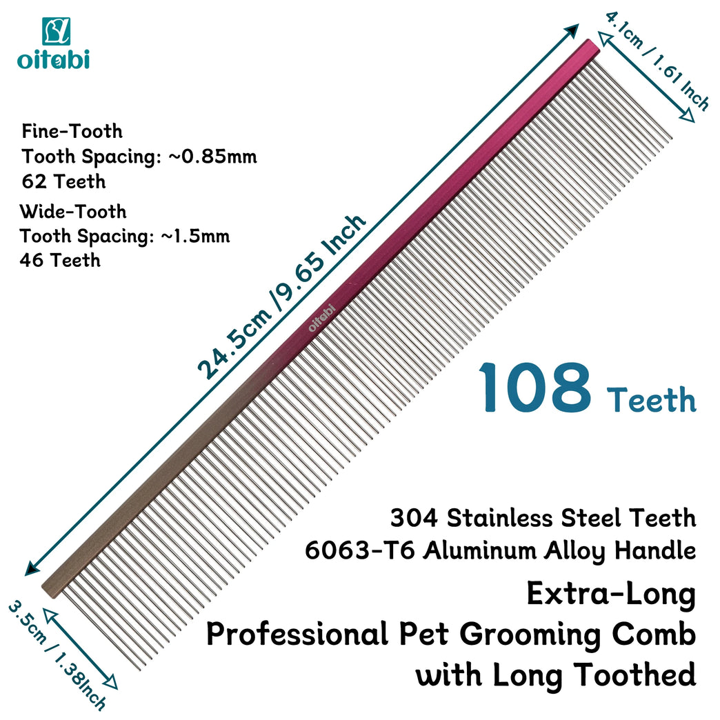 24.5cm Professional Extra Long Pet Grooming Comb Detangling Tool