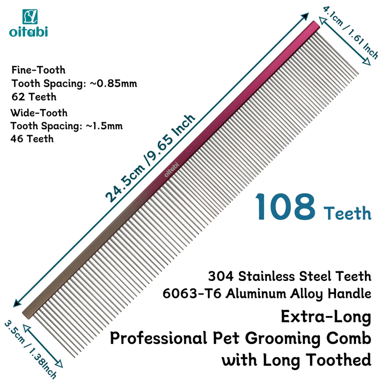 24.5cm Professional Extra Long Pet Grooming Comb Detangling Tool