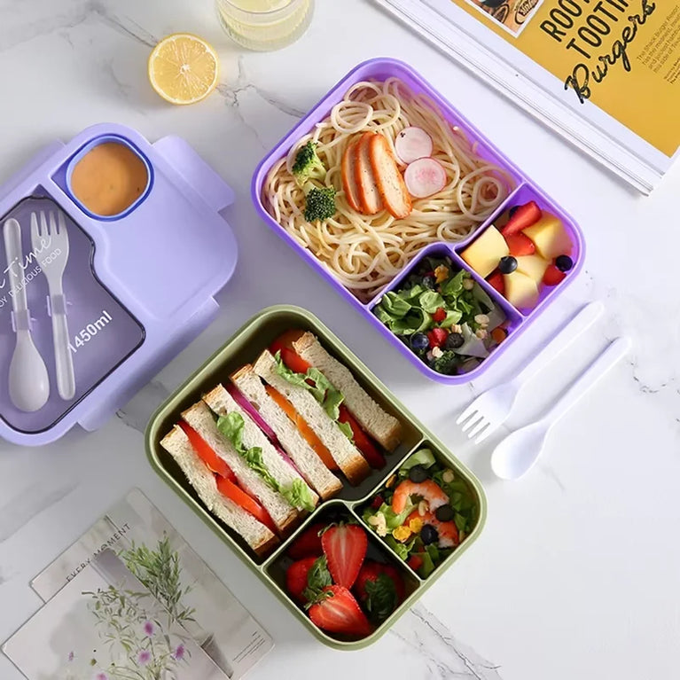 Oval Silicone Bento Lunch Box Microwaveable Leakproof 3 Grid Snack Food Storage Container
