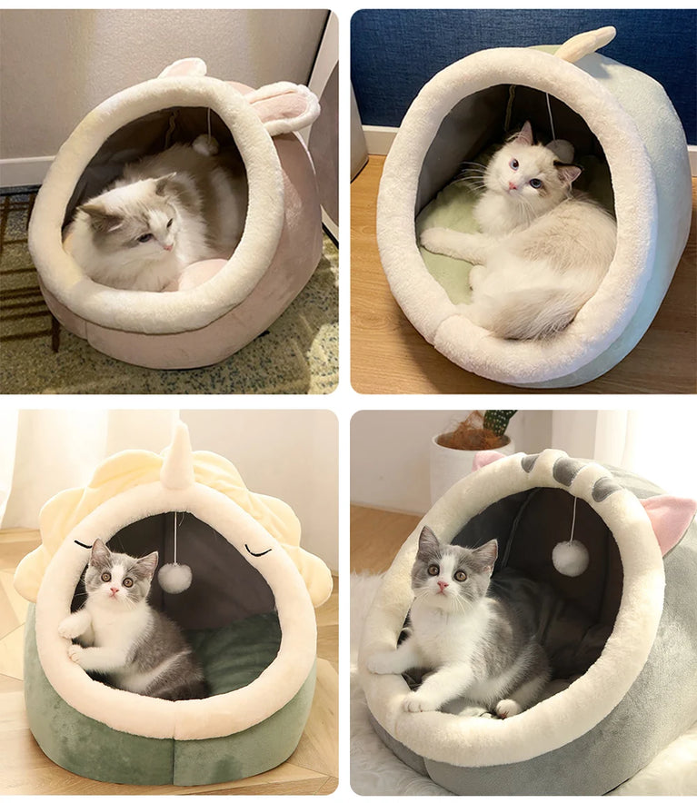 Deep Sleep Cat Cartoon Bed Cotton Cave Soft Foldable Washable Pet Bed House