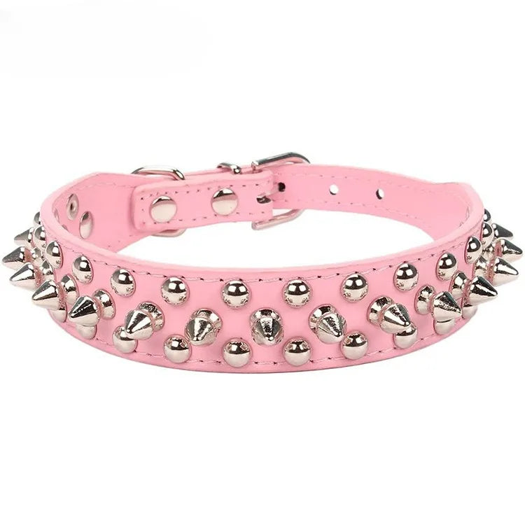Adjustable Leather Dog Collar Punk Rivet Spiked Neck Strap