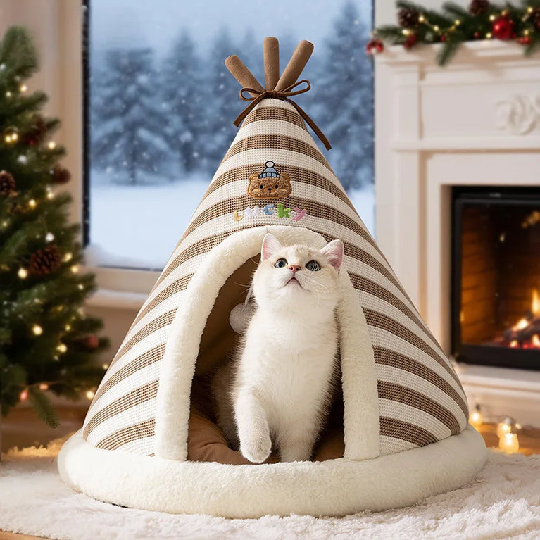 Winter Warm Knitted Cat Bed Cozy Tent Cat Heating Pad House
