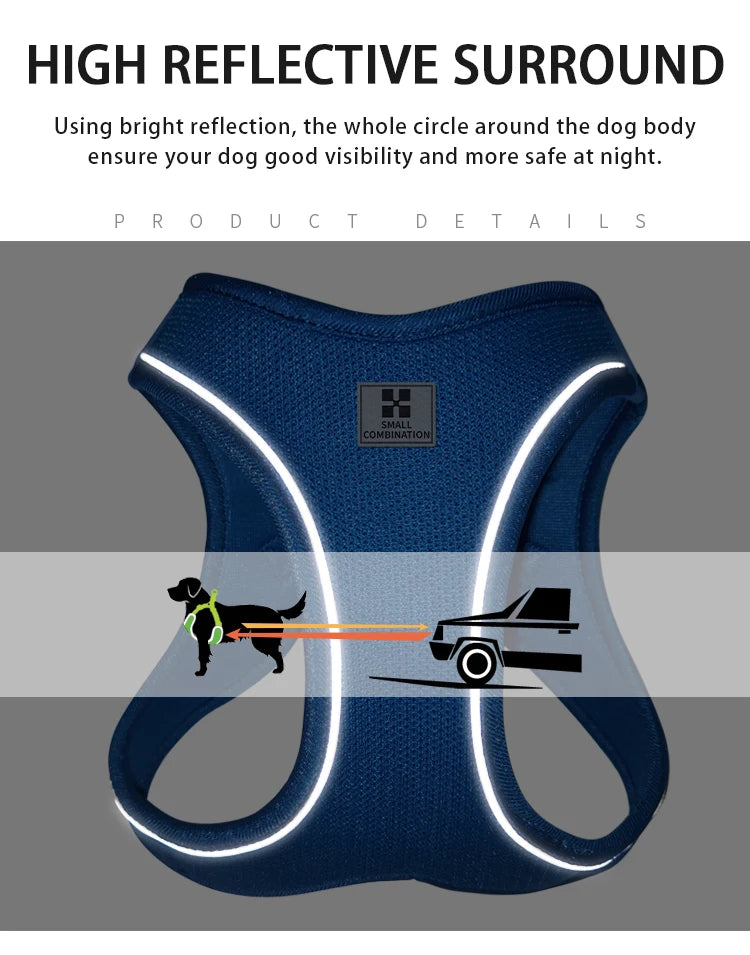 Adjustable Reflective Dog Harness Leash Set Step-In Soft Air Mesh Vest