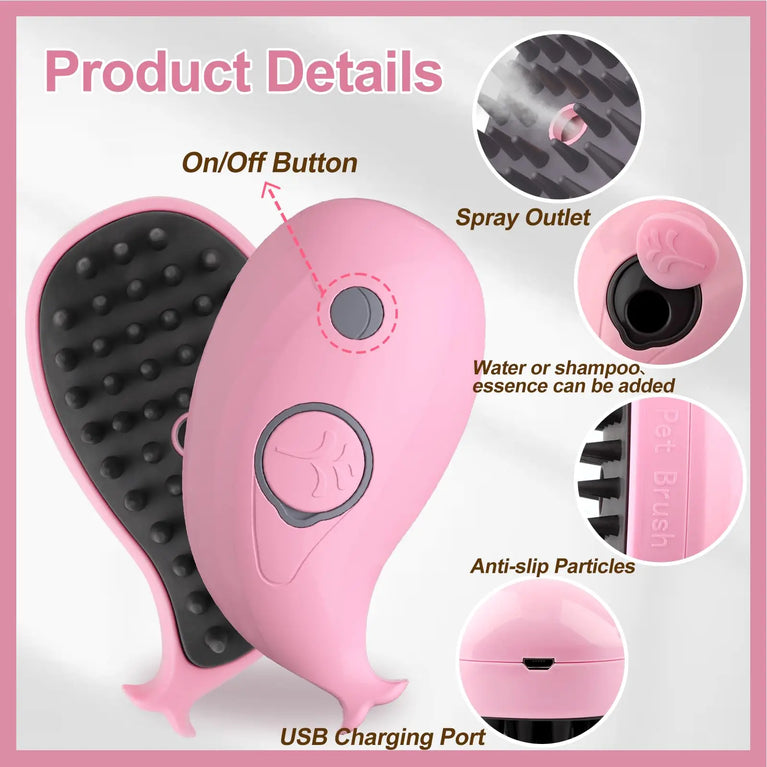 3-in-1 Cat Steam Brush Silicone Grooming Shedding Tool with Spray Function