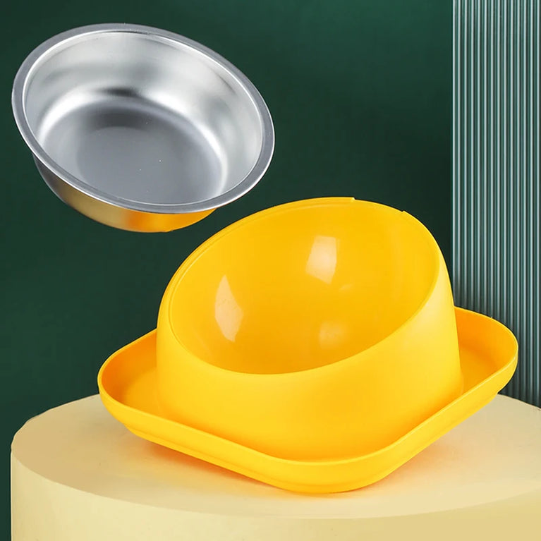 15° Tilted Raised Cat Feeder with Stainless Bowl Anti Slip Base