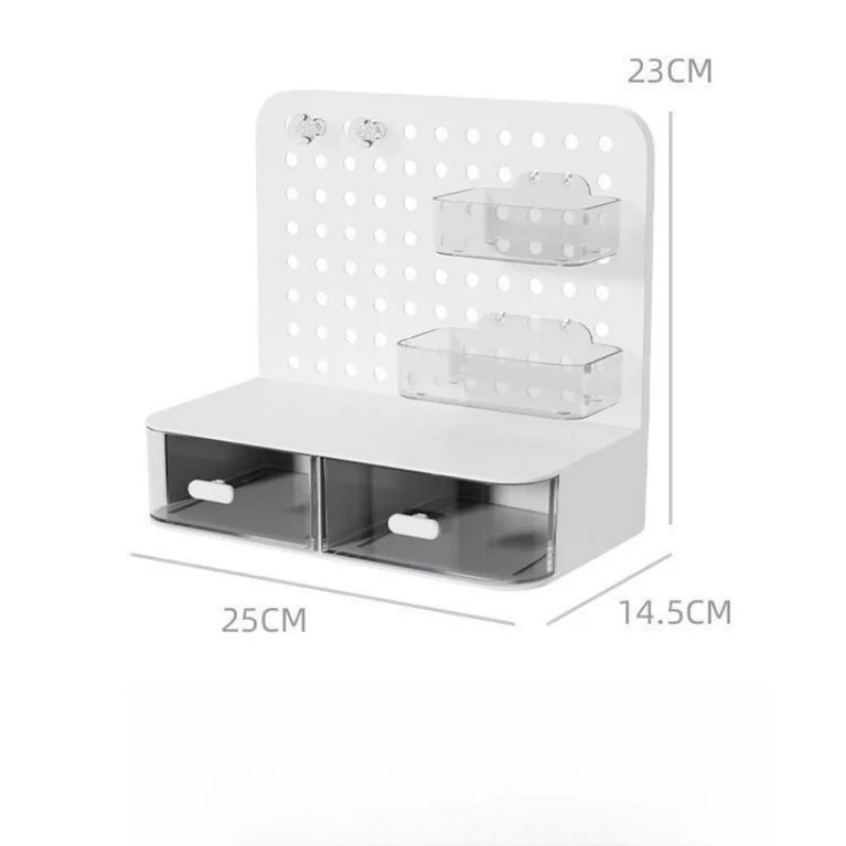 Desktop Perforated Board Desk Organiser with Drawer Storage Rack