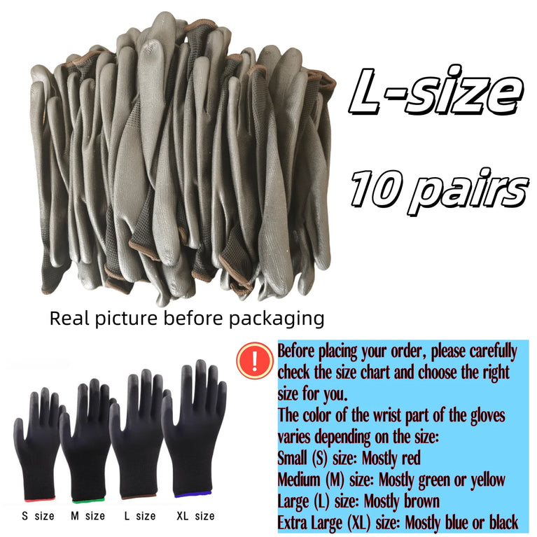 10 Pairs PU Safety Work Gloves Anti Slip Wear Resistant Gardening Woodworking Gloves PU200B