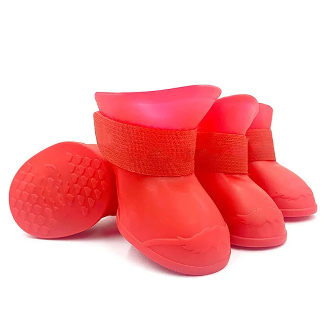 4-Piece Waterproof Pet Rain Boots | Anti-Slip Rubber Shoes