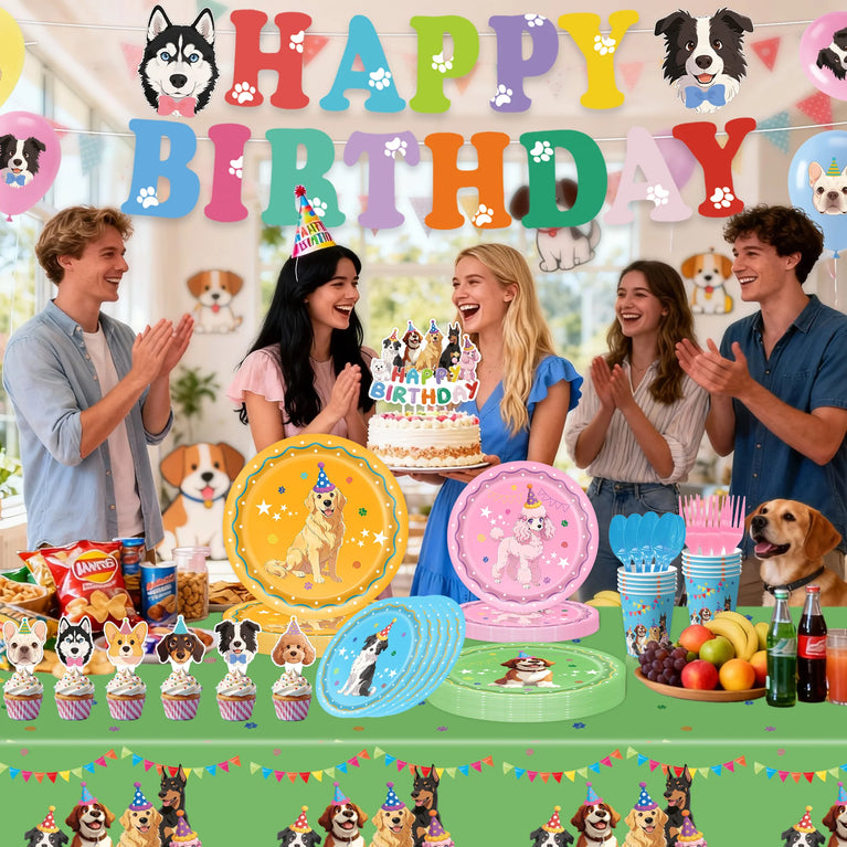 Dog Theme Birthday Party Disposable Tableware Set -Pet Celebration Decor