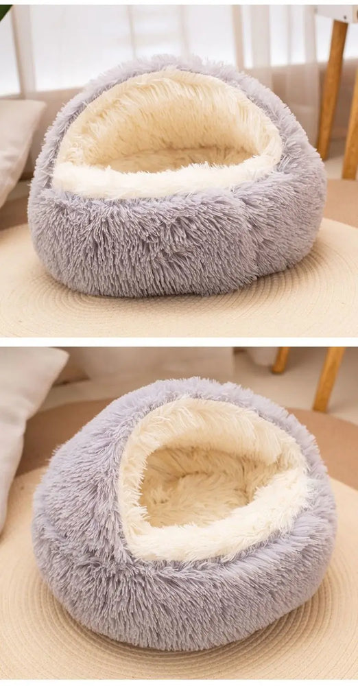 2 in 1 Soft Plush Pet Bed 50CM Round Cat Sleeping Nest Cave BedPs