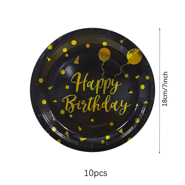 Black Gold Birthday Disposable Tableware Set Party Wedding Decoration Kit