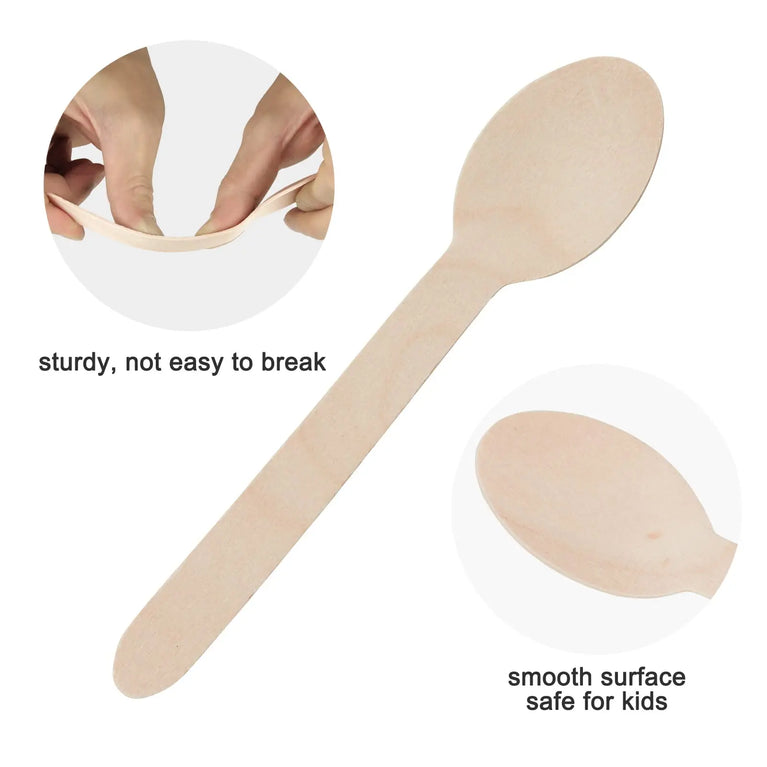 50/100Pcs Disposable Wooden Spoons for Ice Cream Dessert Party Use