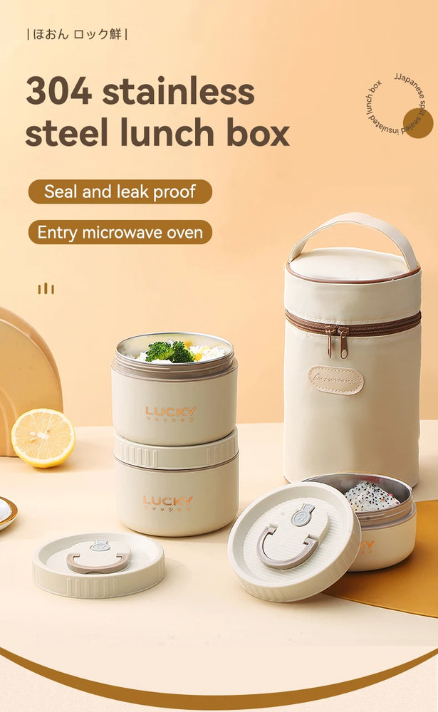 Bento Lunch Box Set Portable Keep Warm Insulated Stainless Steel Thermal Food Container Bag