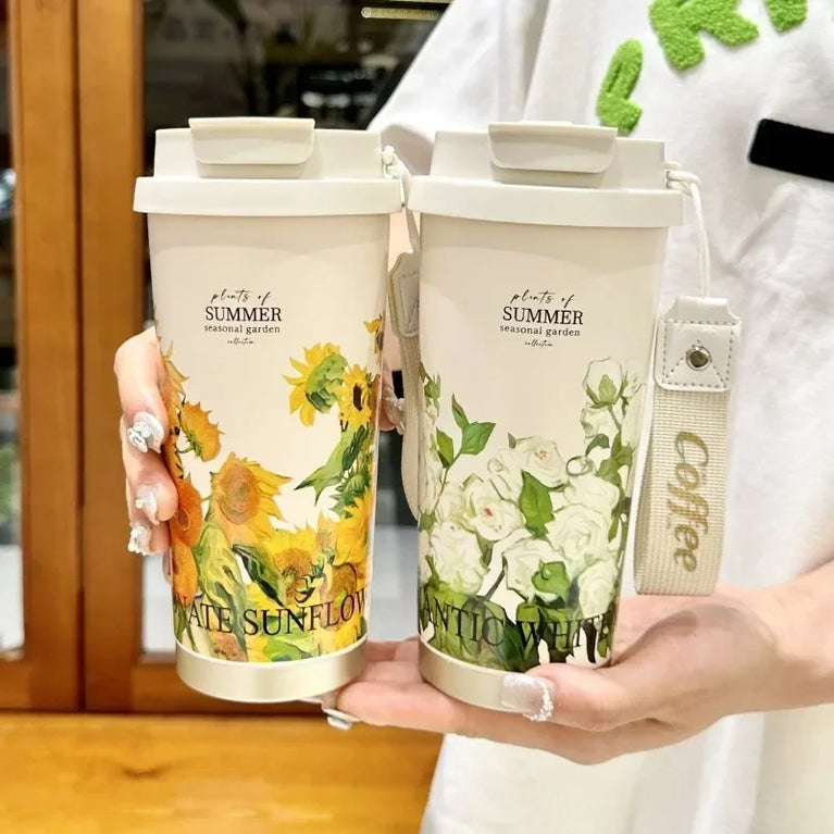 500ml Insulated Stainless Steel Tumbler Mug with Straw Handle