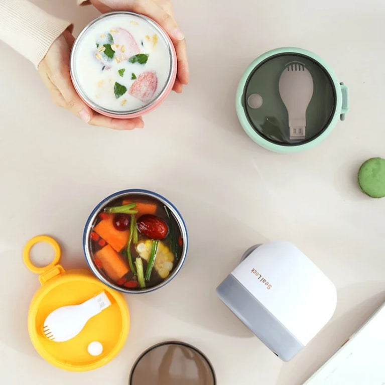 600ML 304 Stainless Steel Soup Noodle Bowl with Lid Leakproof Lunch Box Container