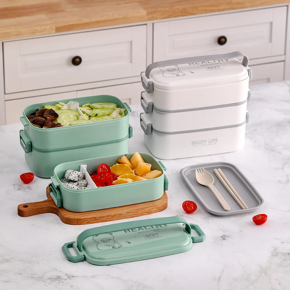 Stackable 3 Layer Bento Lunch Box with Handle Microwave Safe Food Container