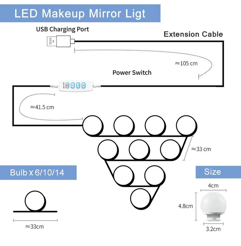 LED Hollywood Vanity Mirror Lights | Professional Detachable USB Makeup Lamps