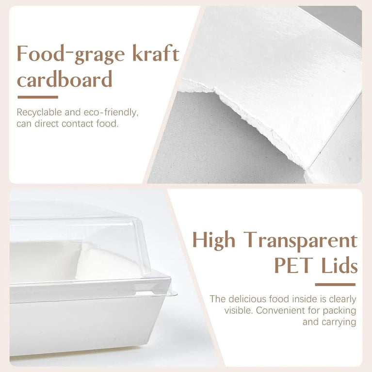 50PCS Paper Charcuterie Boxes with Clear Lids Square White Disposable Donut Dessert To Go Containers