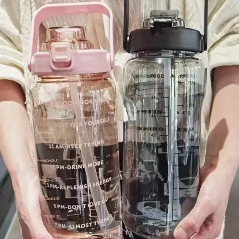 2L Portable Large Capacity Straw Water Bottle Fitness Sports