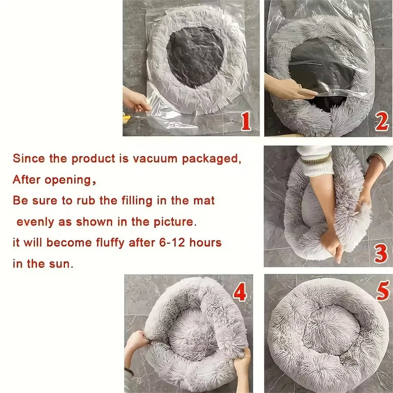 Soft Pet Cat Bed Plush Donut Cat Heating Pad Self Heating Bed Warm Cat