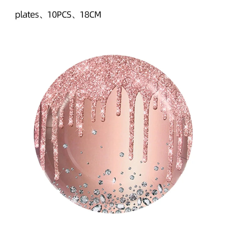 Rose Gold Theme Party Disposable Tableware Set Wedding Birthday Decor