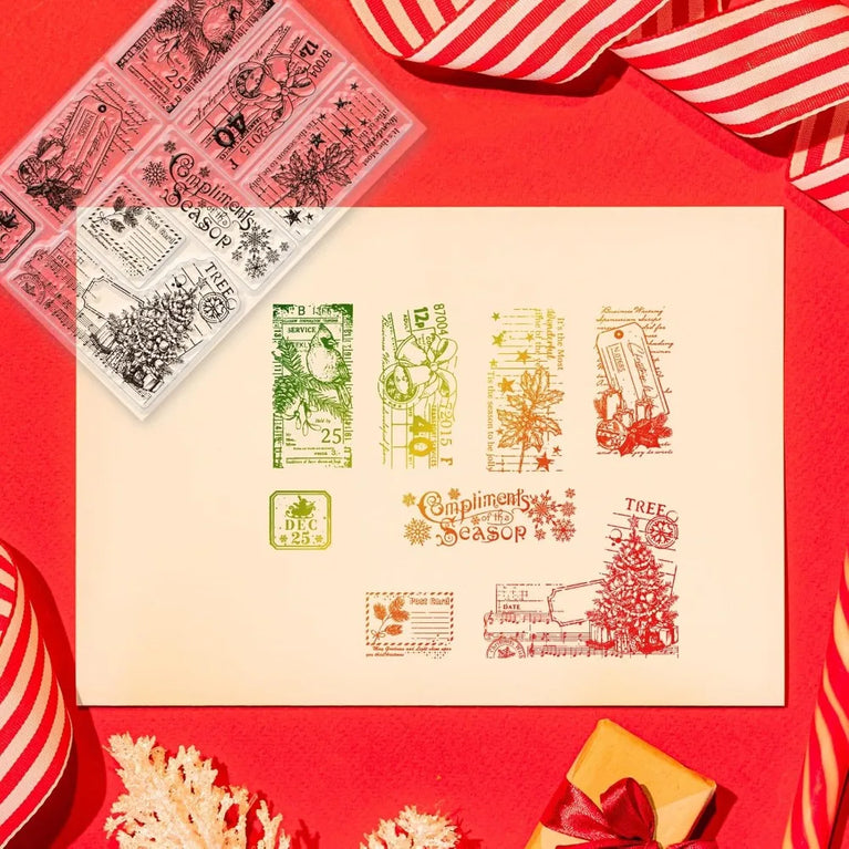 Retro Christmas Label Clear Stamps | Vintage Silicone Seals for Scrapbooking