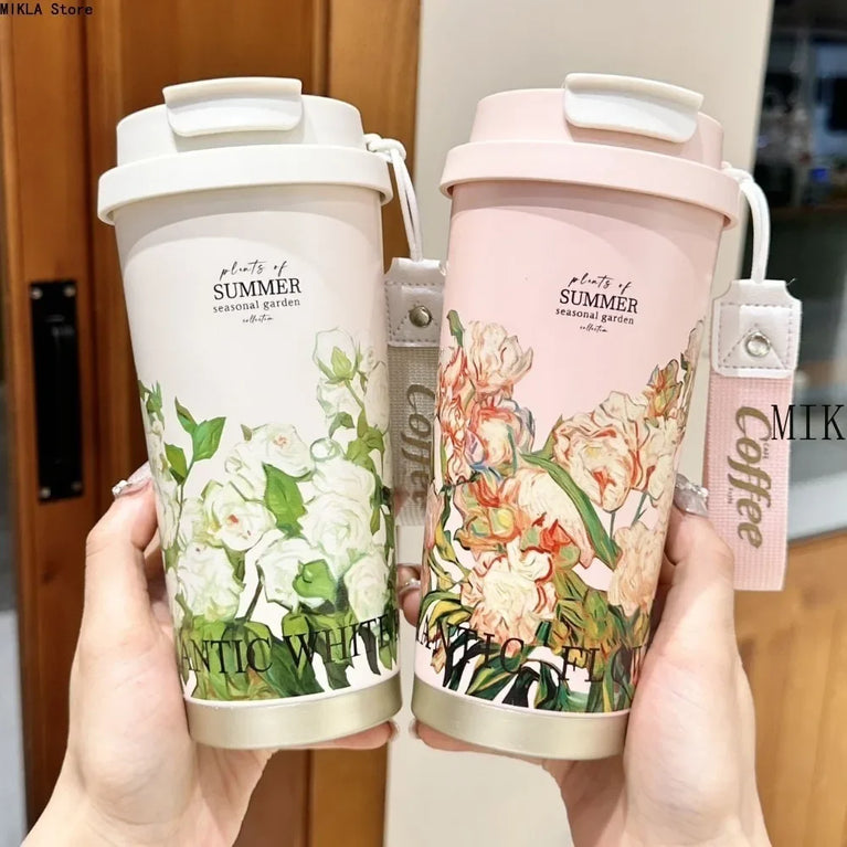 500ml Insulated Stainless Steel Tumbler Mug with Straw Handle