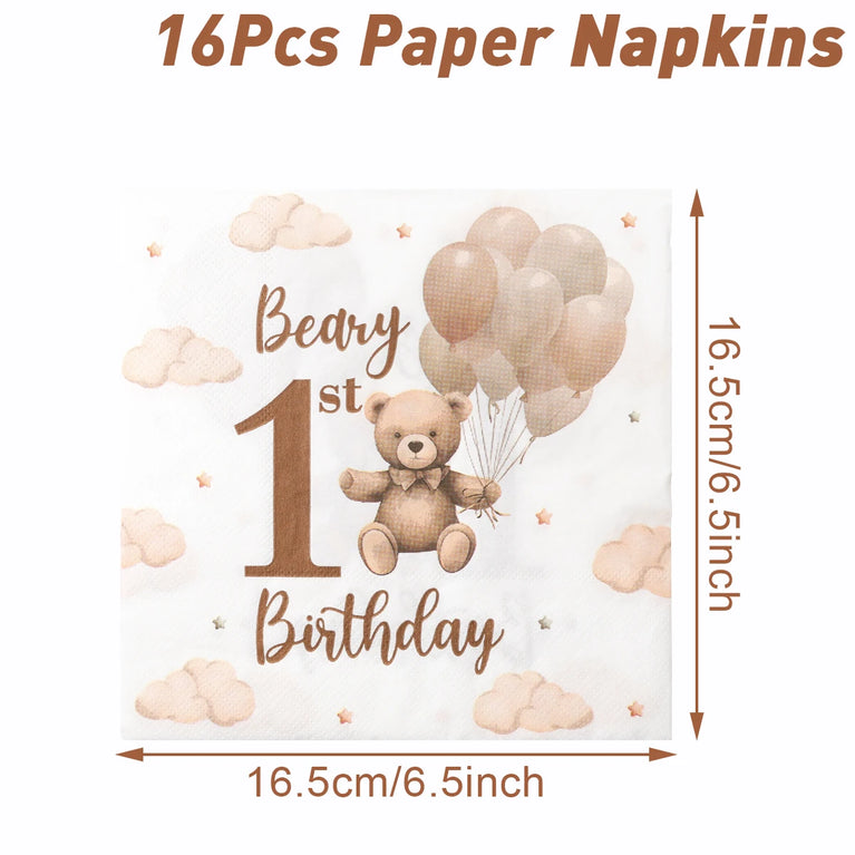 Little Bear Balloon Happy 1st Birthday Disposable Tableware Set Party Decorations