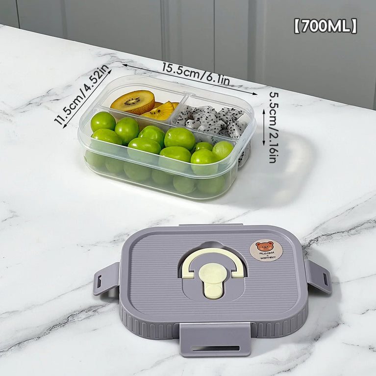 Portable Plastic Divided Lunch Box Kids Student School Picnic Sealed Microwave Bento Container
