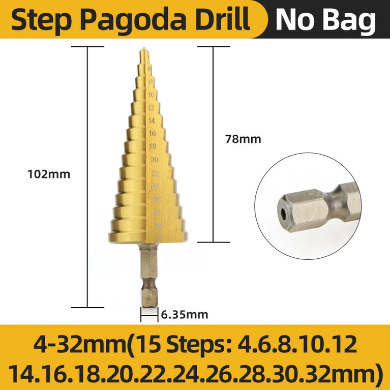 Titanium Step Drill Bit Set | High-Speed Stepped Conical Stage Drills