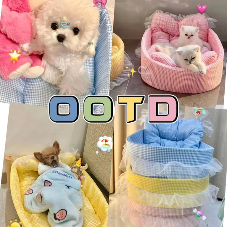 Lace-Trimmed Pet Princess Sofa | Four-Season Washable Plush Bed