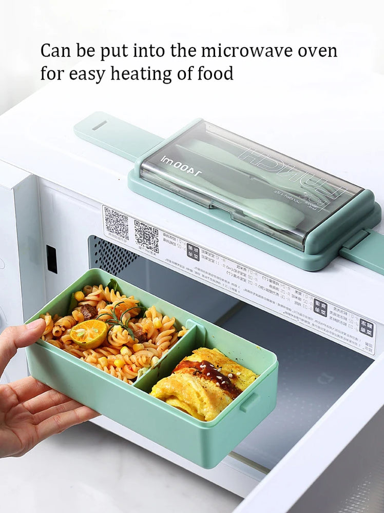 Double Layer Portable Lunch Box with Spoon & Fork Leakproof Microwave Container