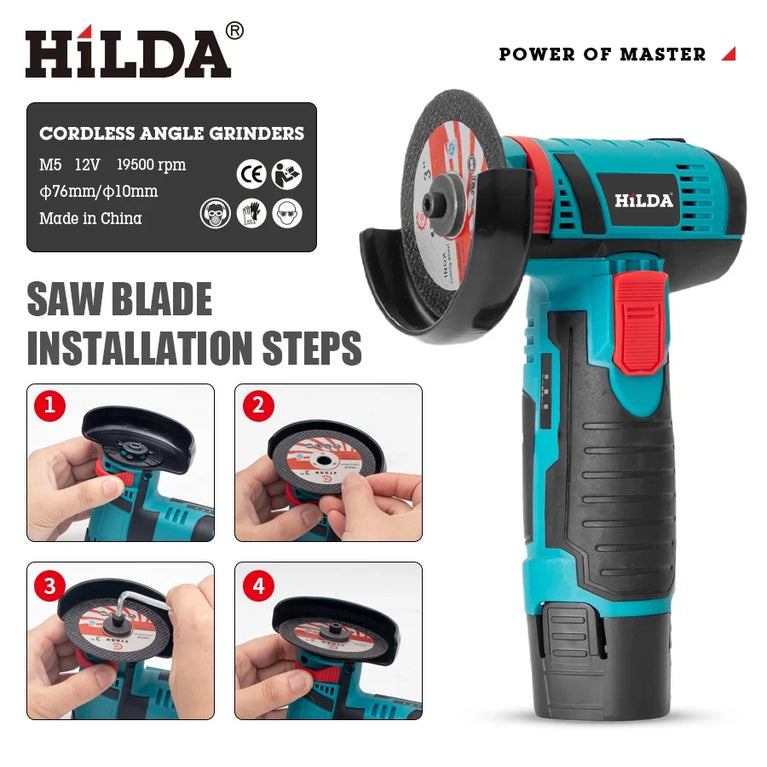 12V 3-Inch Mini Lithium Angle Grinder | Compact Cordless Polishing & Cutting Machine