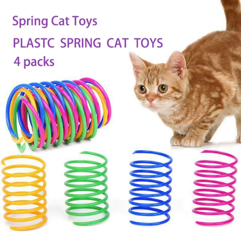 4PCS Colorful Plastic Spring Cat Toys Kitten Coil Spiral Bounce Interactive Pet Toy Set
