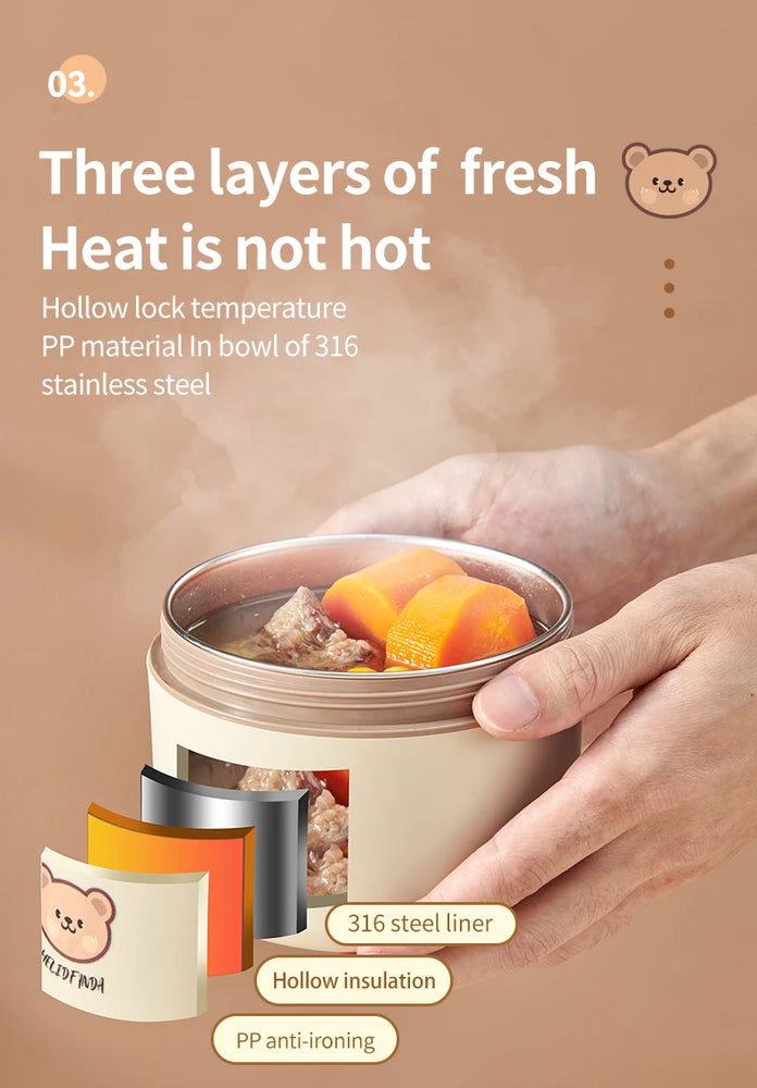 304 Stainless Steel Thermal Bento Lunch Box Leakproof Insulated Food Container