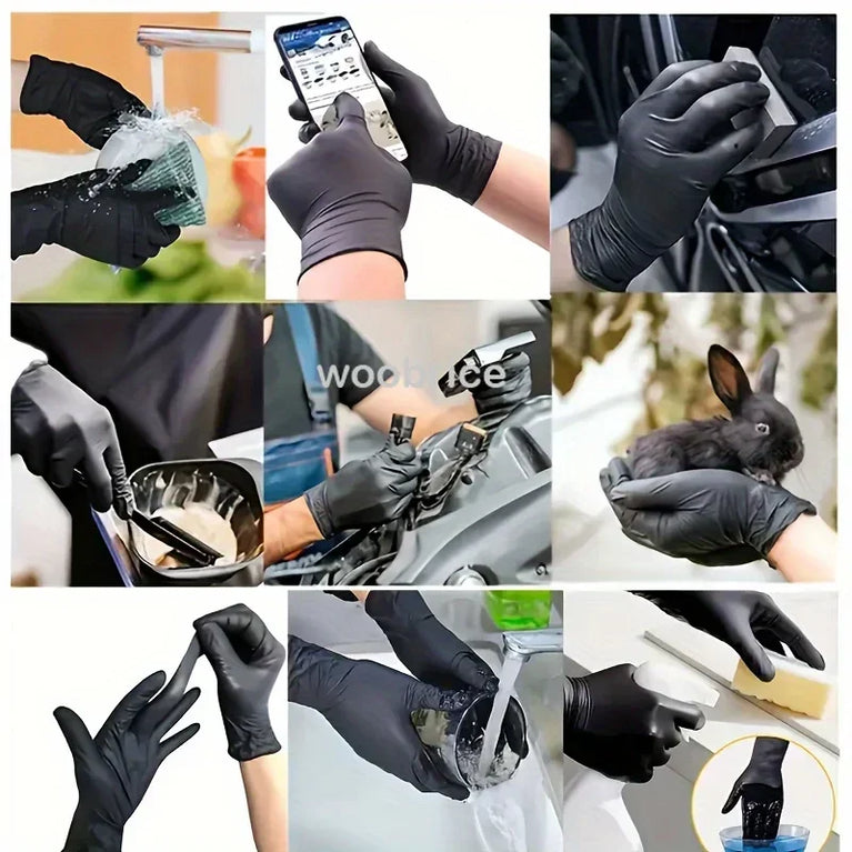 Disposable Black Nitrile Gloves Latex Free Waterproof Kitchen Gloves 100PCS