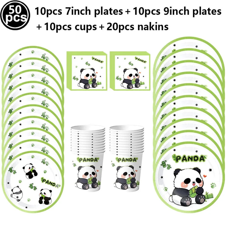 Panda Birthday Party Disposable Tableware Set Plates Cups Napkins Banner Decor