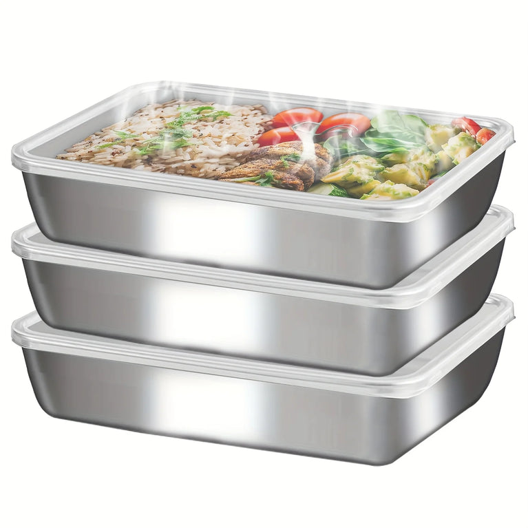 3pcs Stainless Steel Food Containers Stackable Leakproof Lunch Box Set with Clear Lids