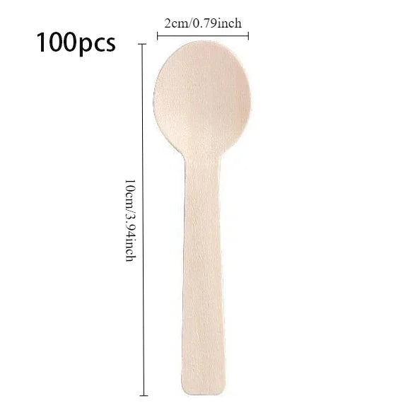 100Pcs Disposable Mini Wooden Ice Cream Spoon Dessert Party Set Tool