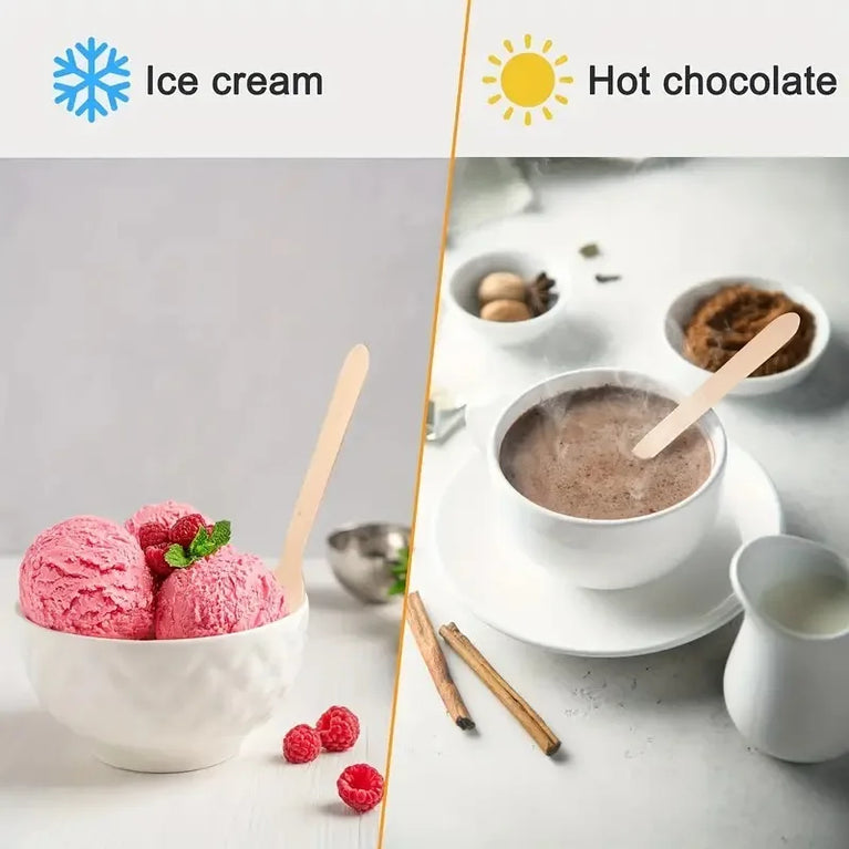 50PCS 14cm Disposable Wooden Spoons for Desserts Ice Cream Party