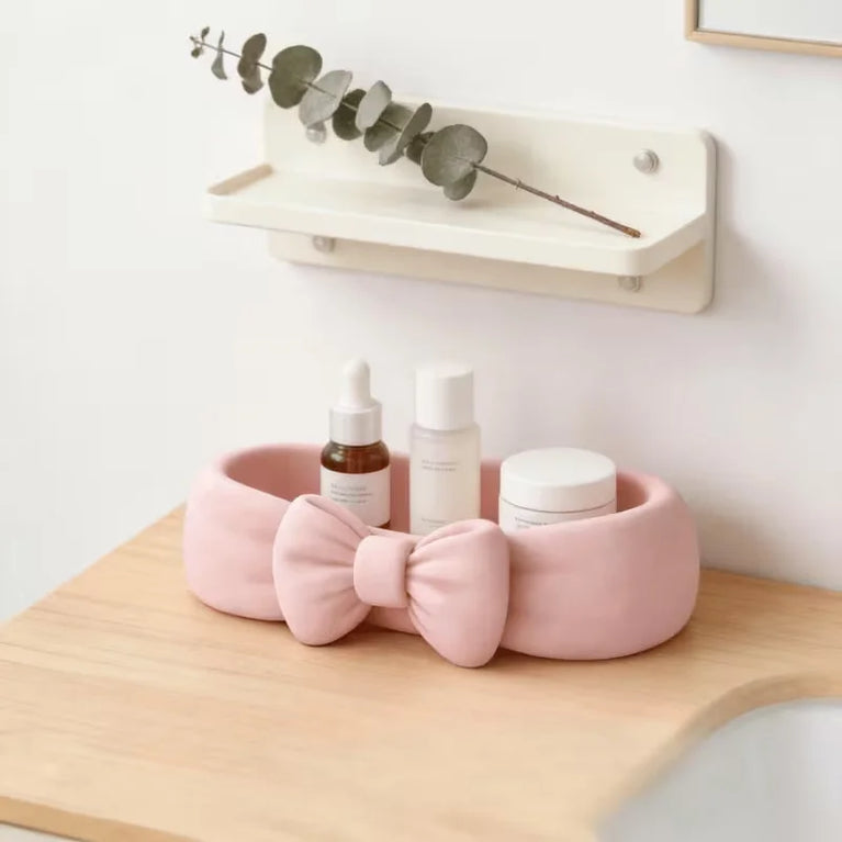 Cute Bow Bathroom Desk Organiser Makeup Tray Skincare Storage Box