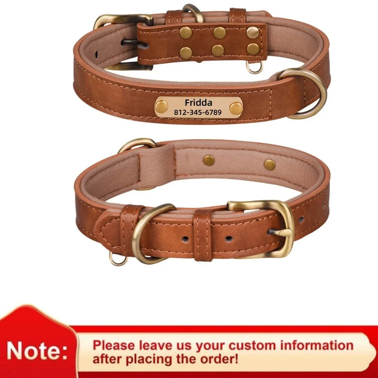 Personalized Leather Dog Collar | Padded ID Nameplate Collar