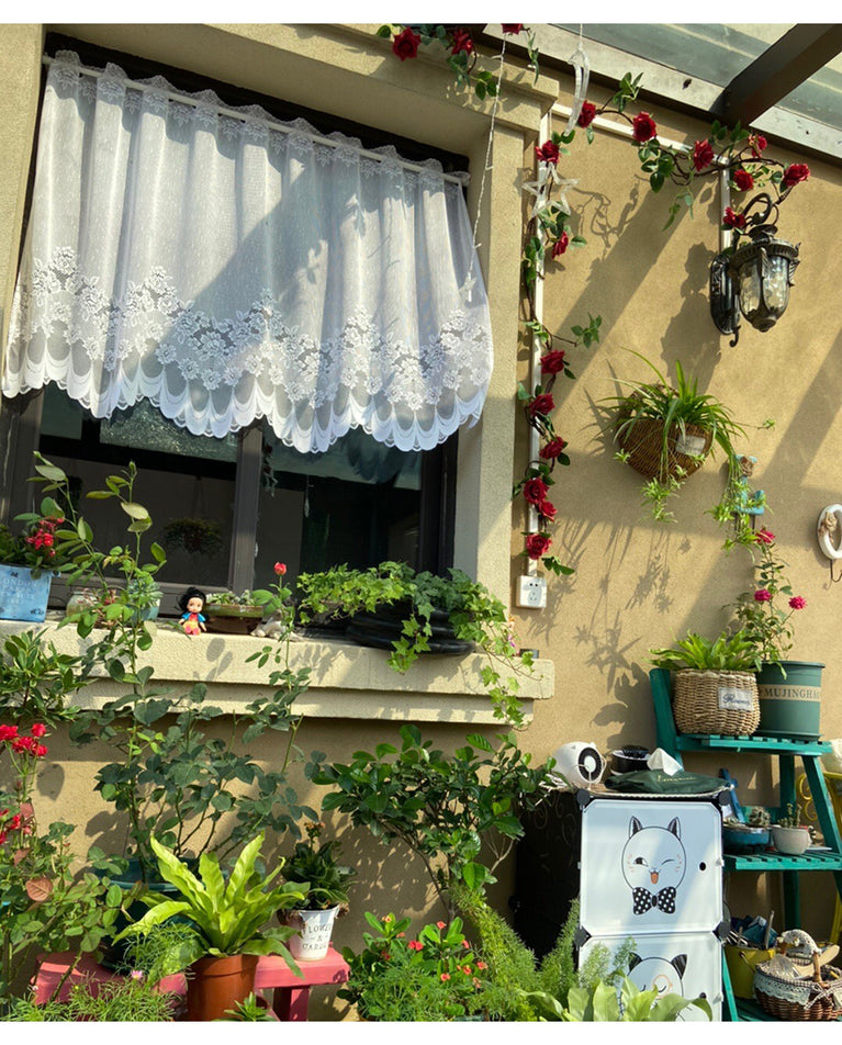 White Lace Sheer Tulle Curtains | Pastoral Floral Kitchen & Cafe Voile