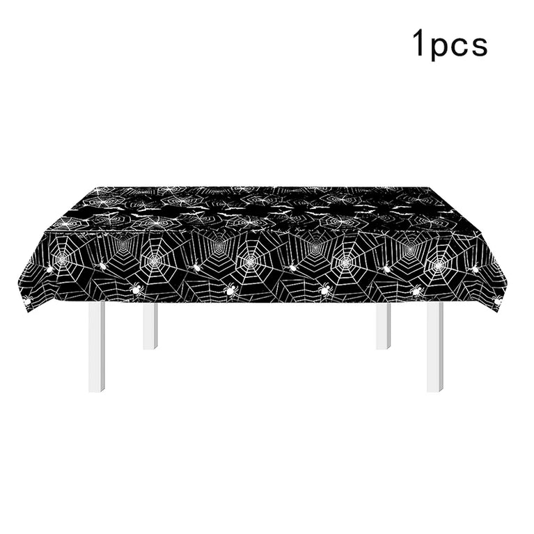 Halloween Spider Web Disposable Tableware Set Black Plates Cups Napkins Party Decoration