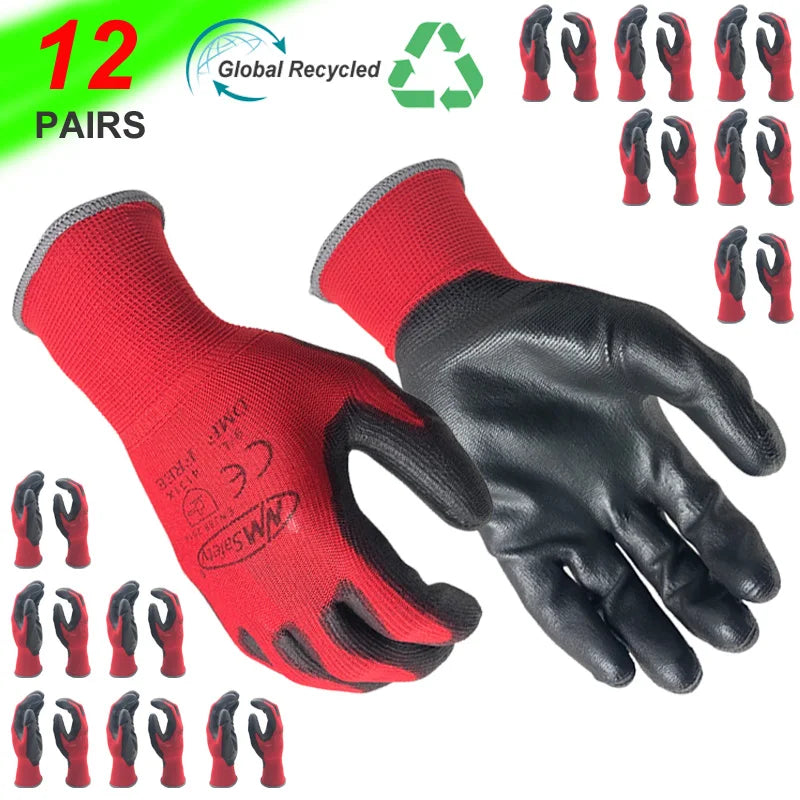 PU Coated Nylon Gardening Gloves Breathable Safety Work Gloves