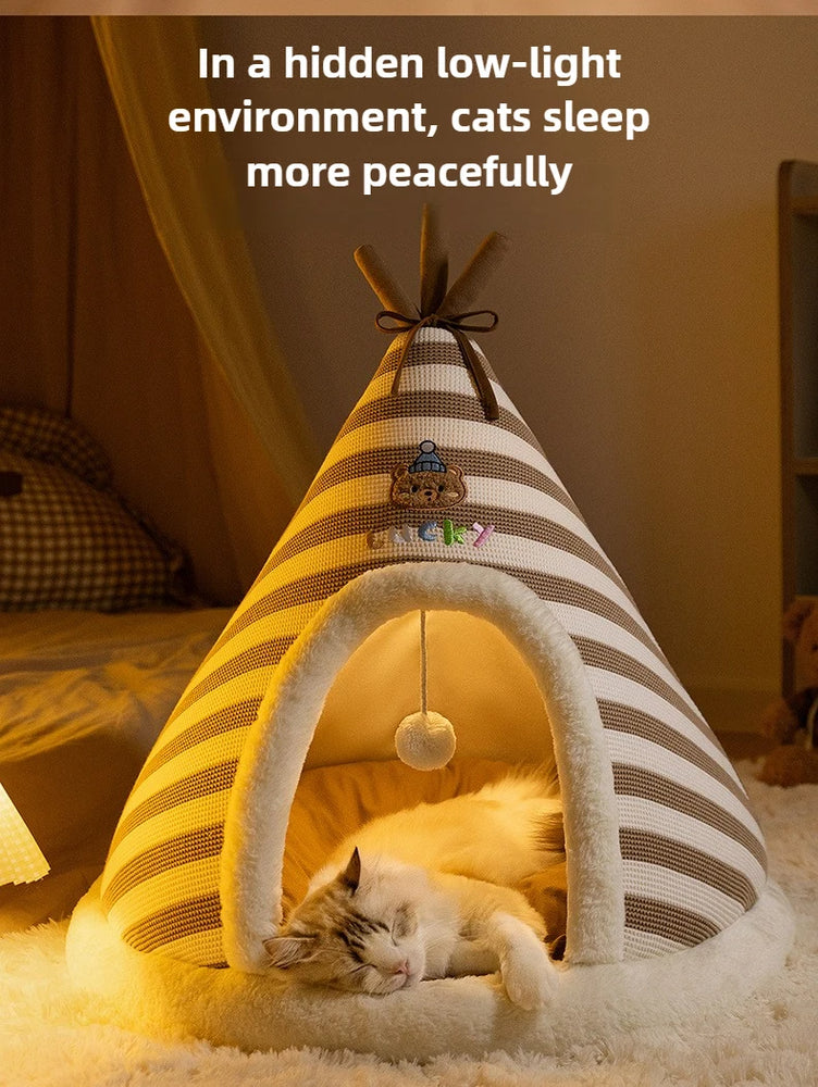 Winter Warm Knitted Cat Bed Cozy Tent Cat Heating Pad House