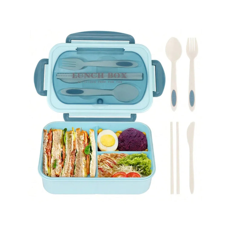 Compartment Lunch Box Portable Microwave Bento Box Leakproof Food Container with Spoon and Fork for Picnic Office School