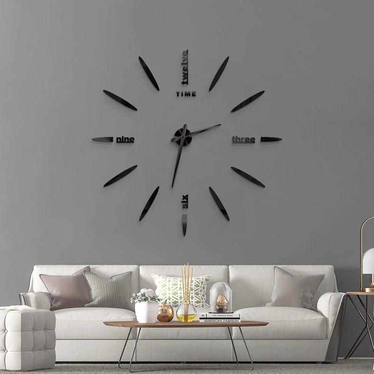 3D DIY Large Wall Clock | Modern Acrylic Mirror Surface Home Décor