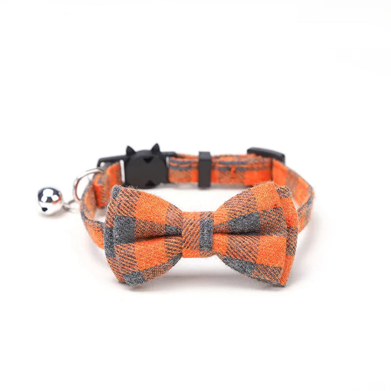 Pet Breakaway Cat Collar Bow Tie Bell Cute Plaid Adjustable
